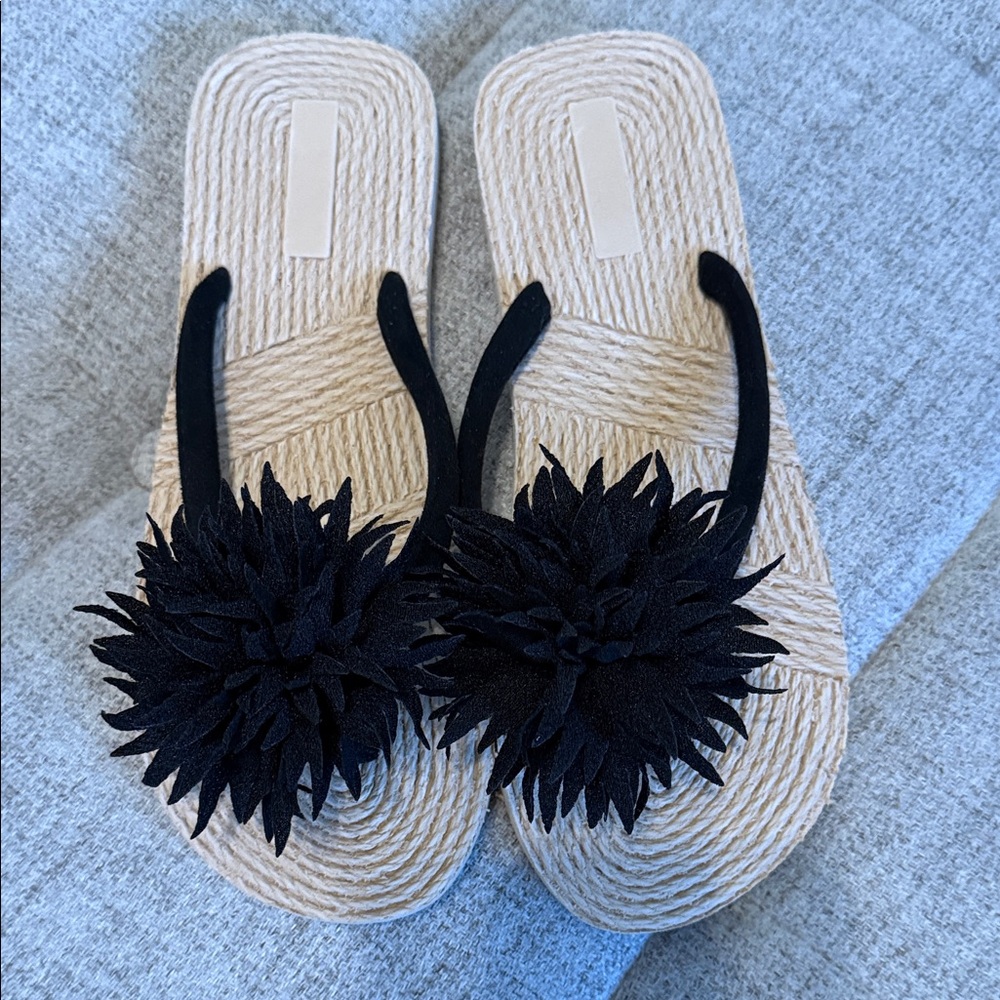 Floral Espadrille Slide Sandals in Natural and Black